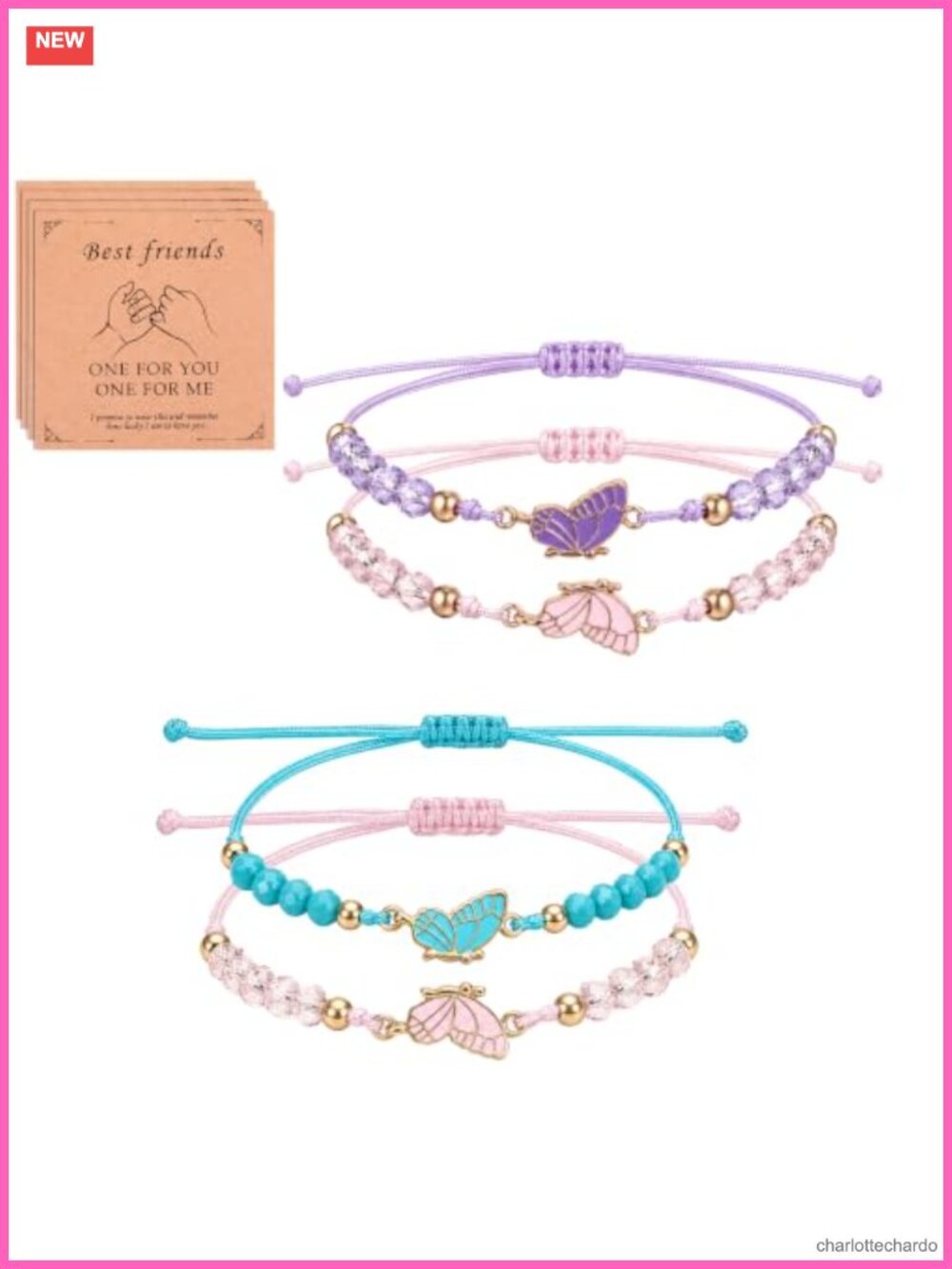 Butterfly Friendship Bracelets Zinc Alloy Polyester Adjustable BFF Bracelet Set